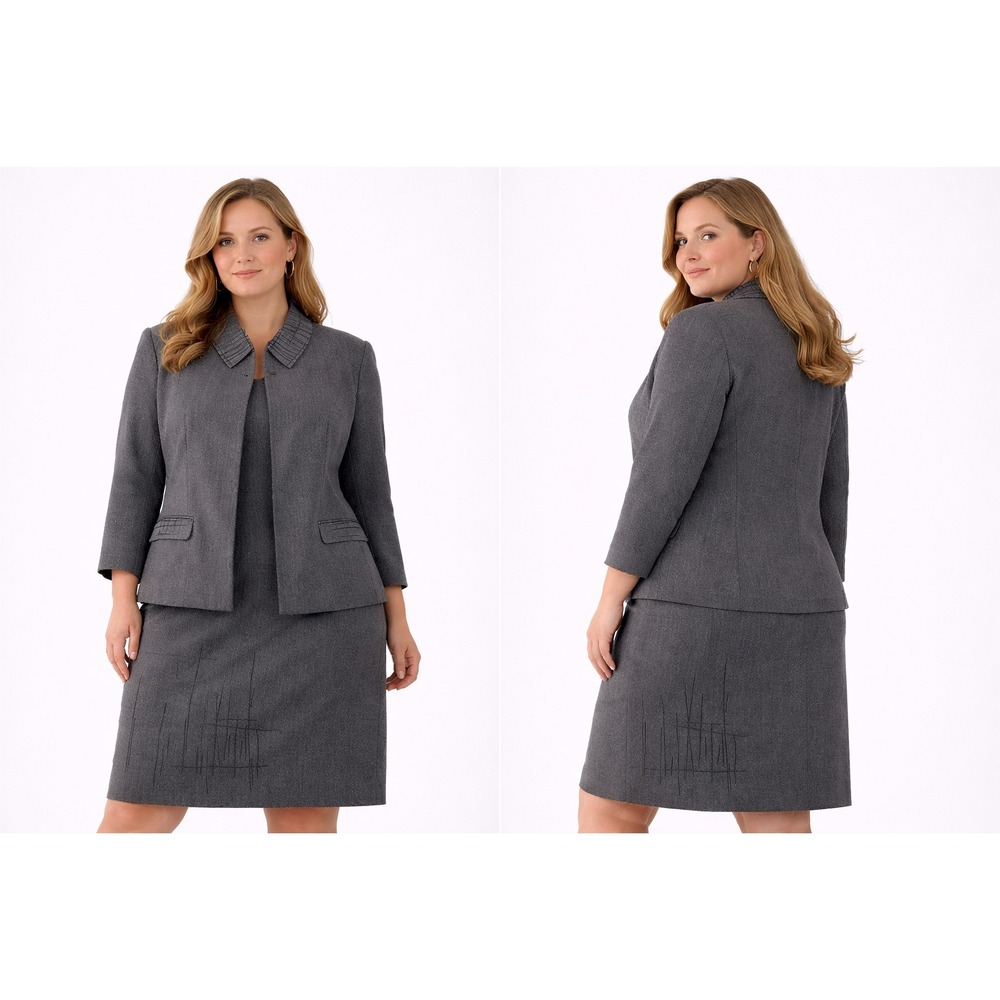 Gianni Women Suit Set Skirt Blazer Size 16 Gray Wool Old Money Classic Chic